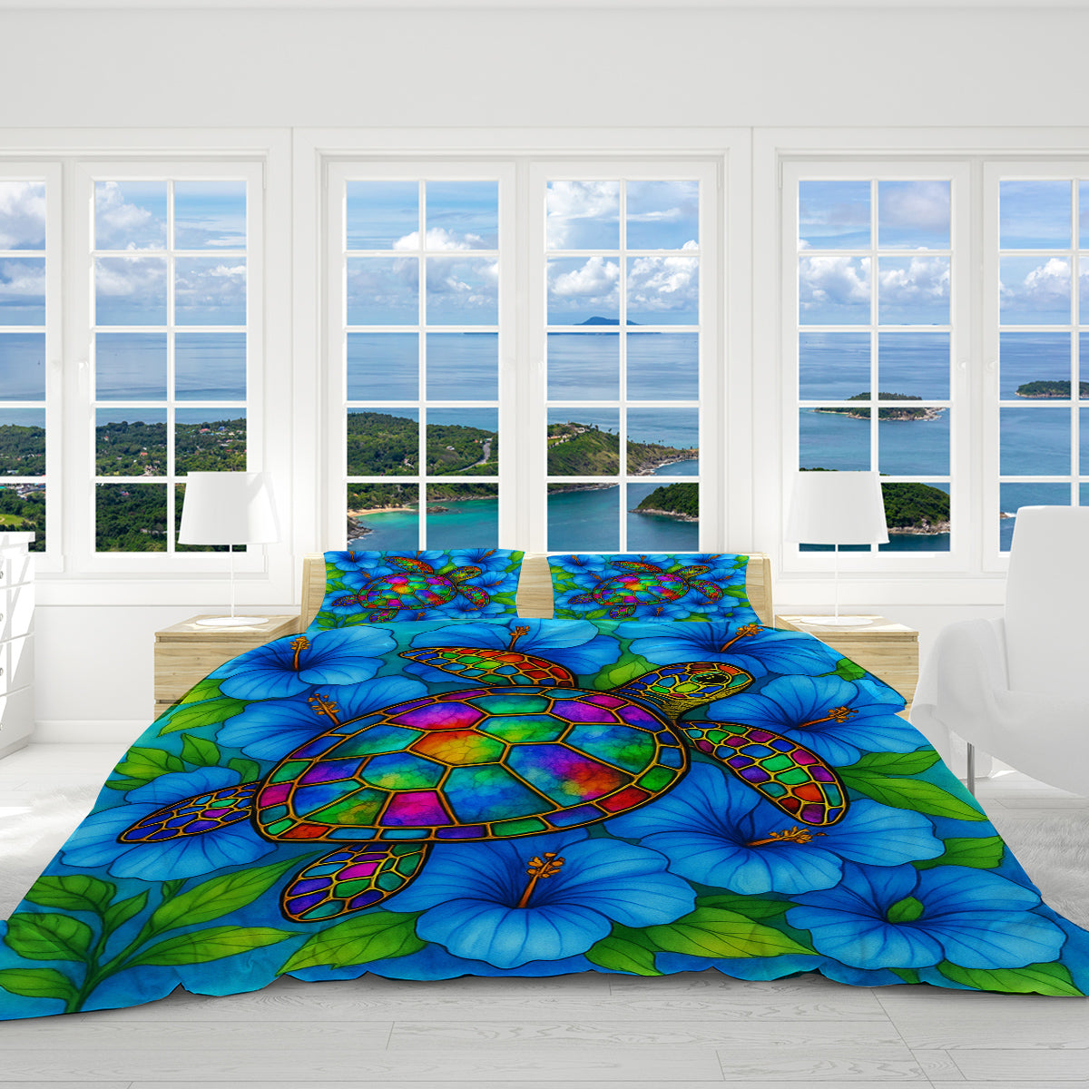 Hibiscus Sea Turtle Reversible Bedcover Set