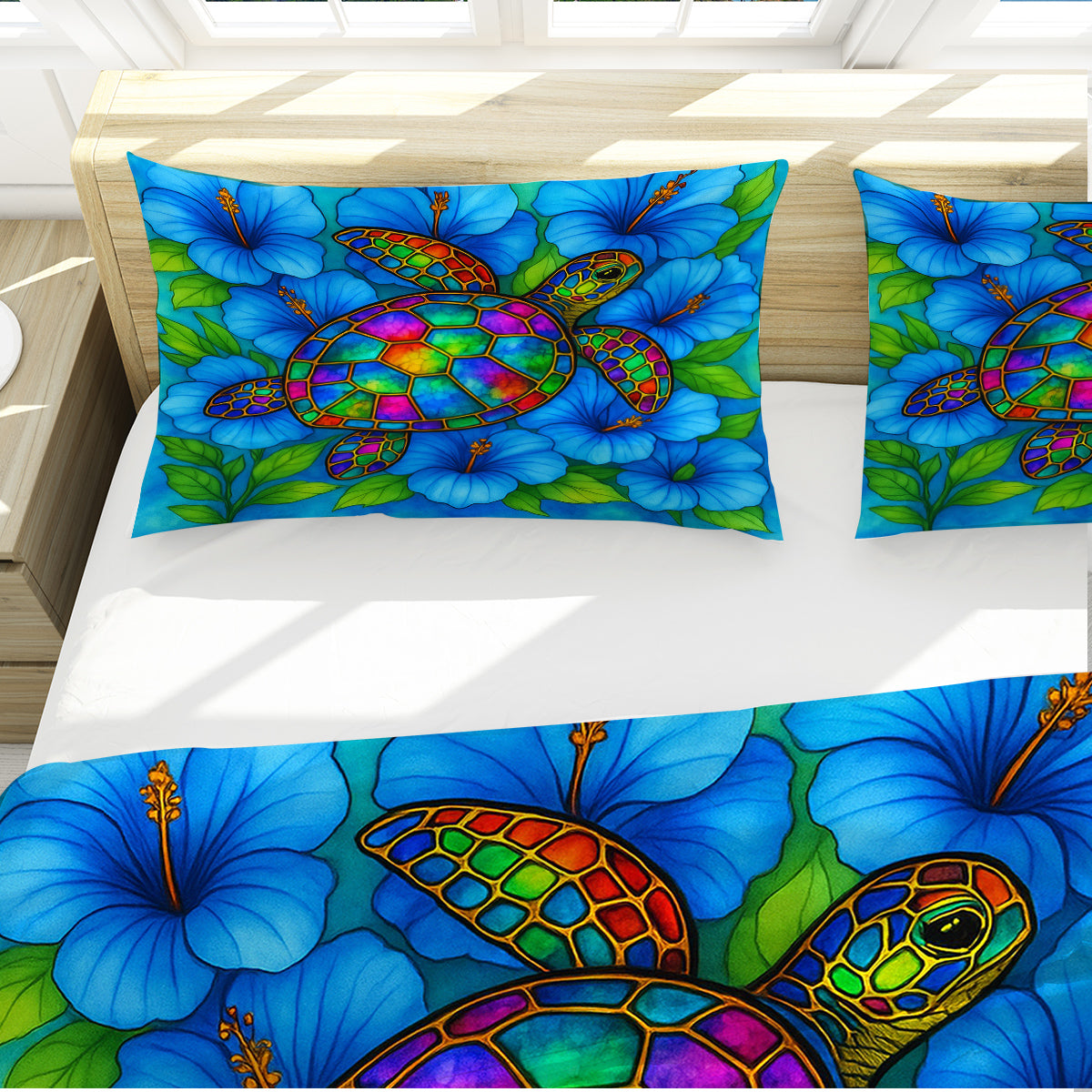 Hibiscus Sea Turtle Reversible Bedcover Set