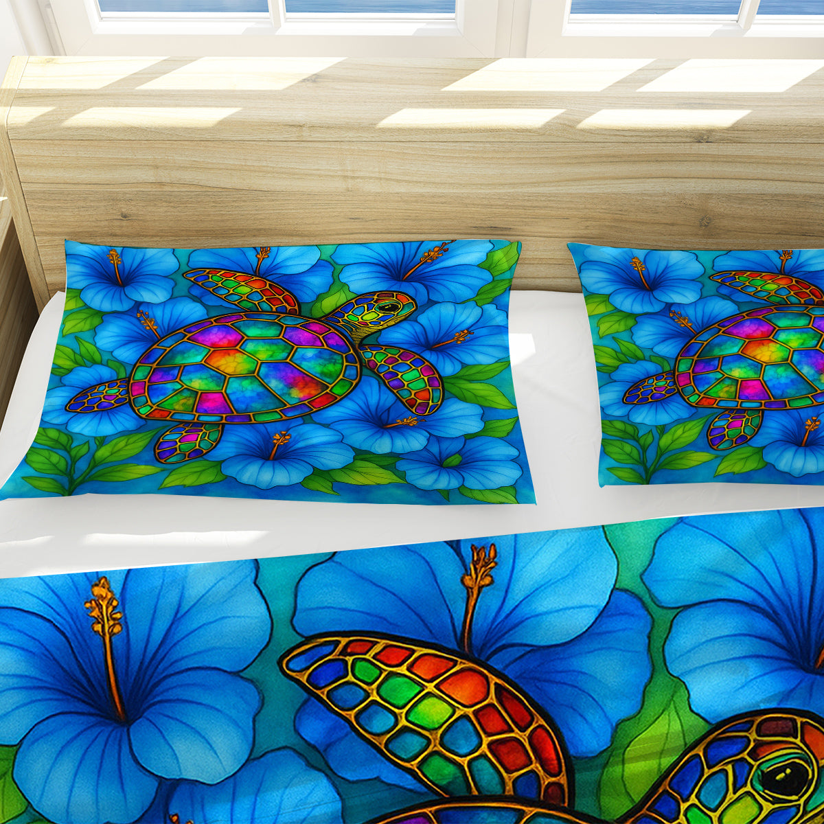 Hibiscus Sea Turtle Reversible Bedcover Set