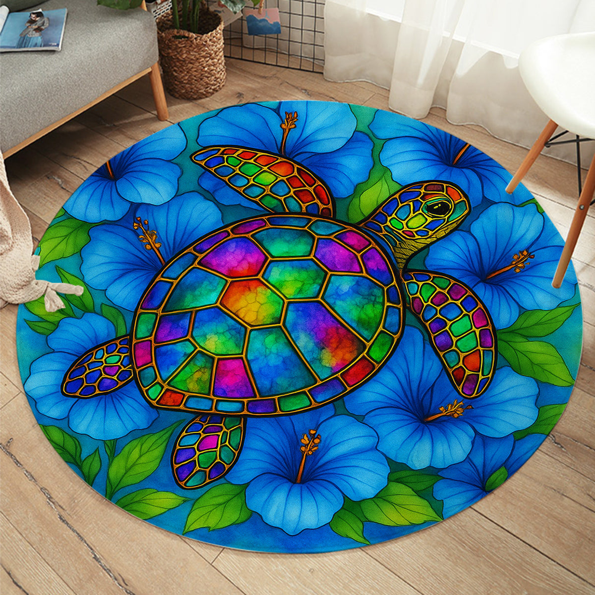 Hibiscus Sea Turtle Round Area Rug