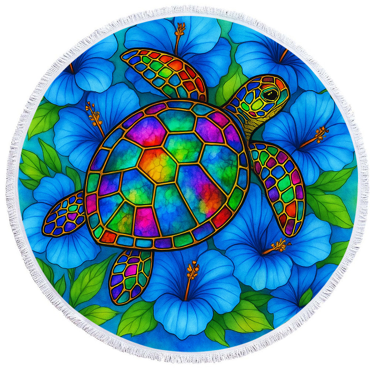 Hibiscus Sea Turtle Round Beach Towel