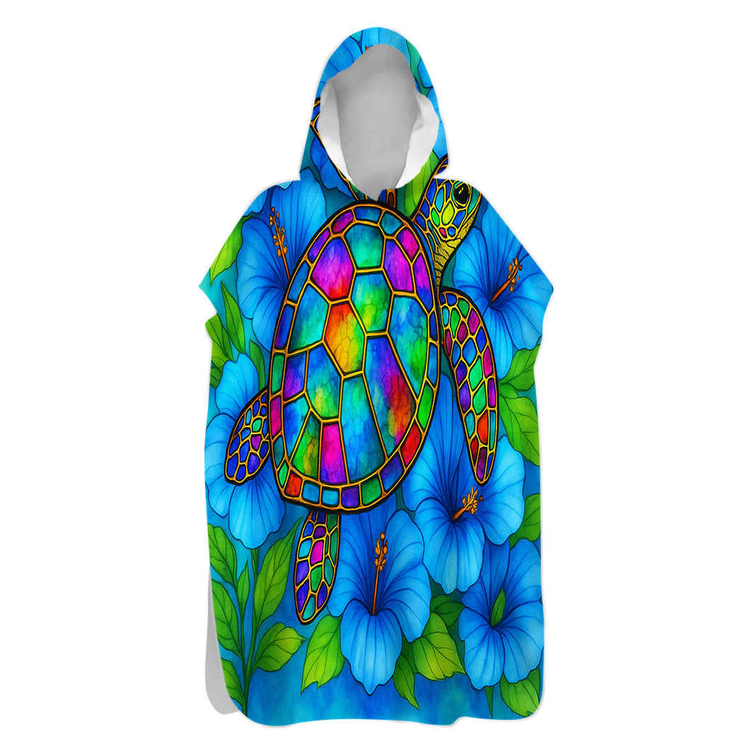 Hibiscus Sea Turtle Sand-Free Surf Poncho, Warm, Windproof, Changing Towel Hoodie