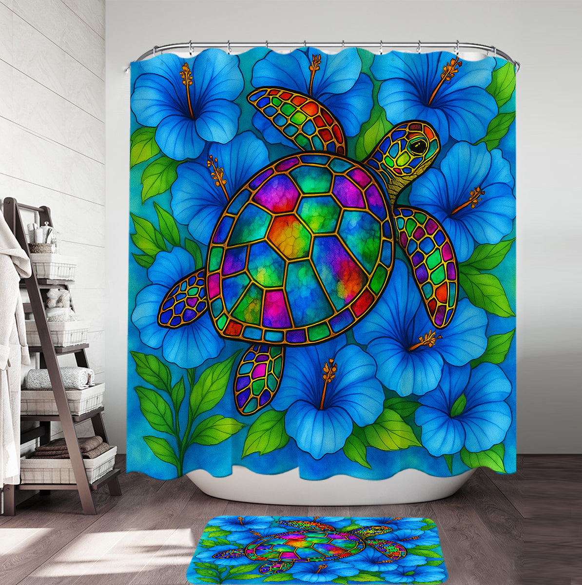 Hibiscus Sea Turtle Shower Curtain