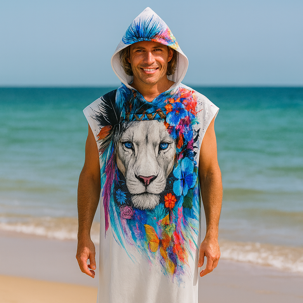 Lion Vibes Quick-Dry Hooded Poncho Towel