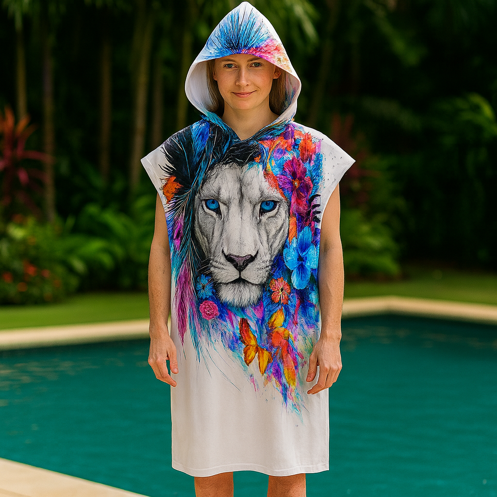 Lion Vibes Quick-Dry Hooded Poncho Towel