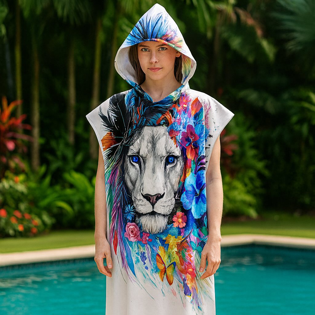 Lion Vibes Quick-Dry Hooded Poncho Towel