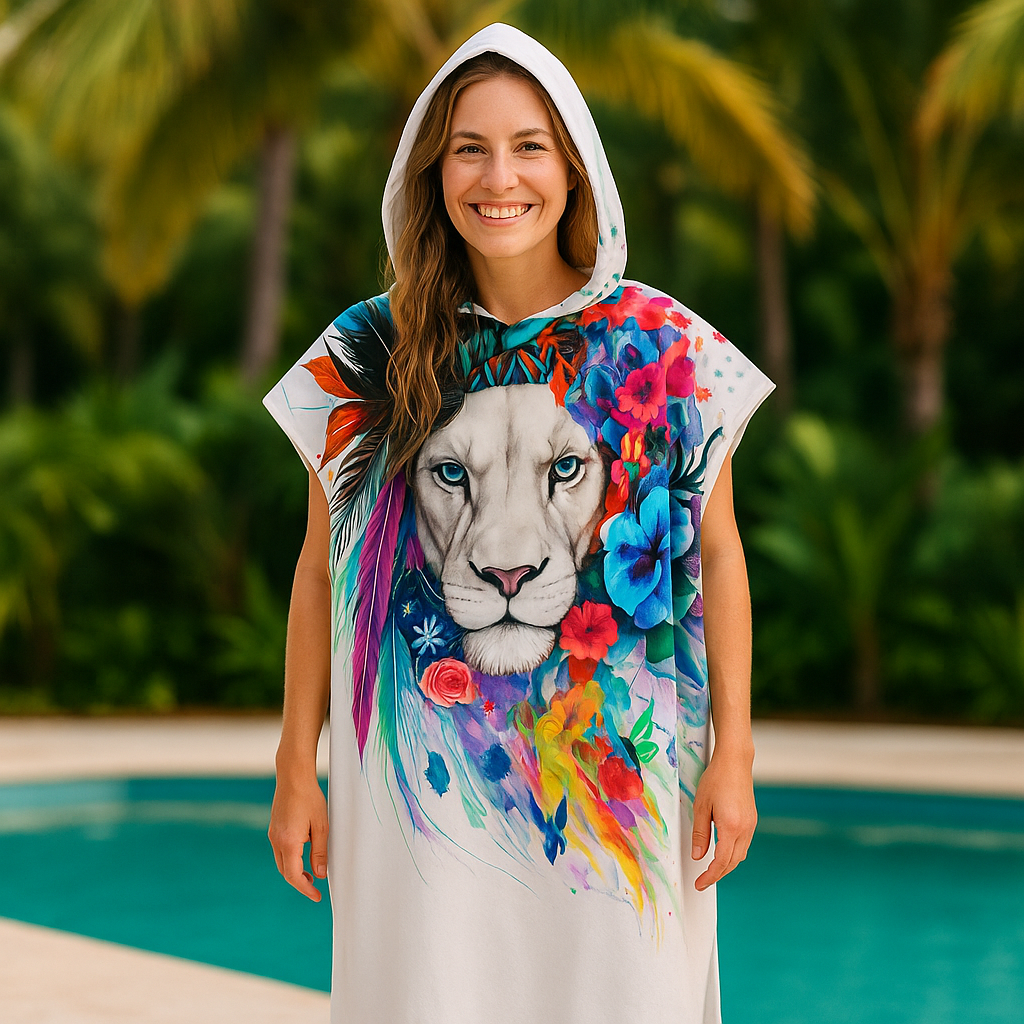 Lion Vibes Quick-Dry Hooded Poncho Towel