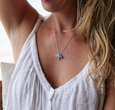 Stingray Pendant Necklace with Blue Opal