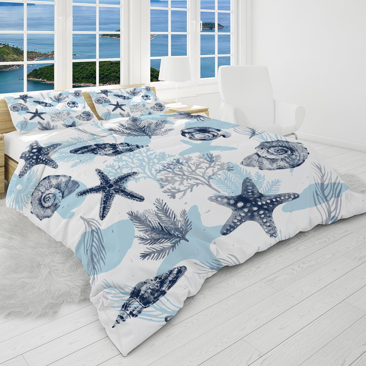 Ocean Blues Reversible Bedcover Set