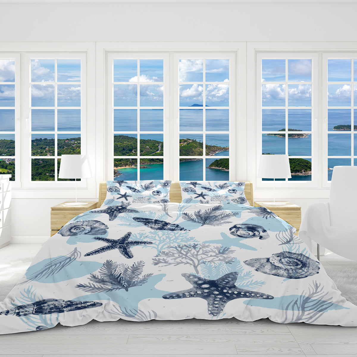 Ocean Blues Reversible Bedcover Set