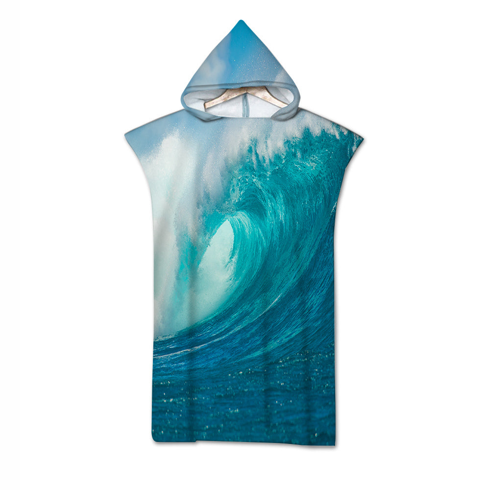 Ocean Wave Quick-Dry Hooded Poncho Towel