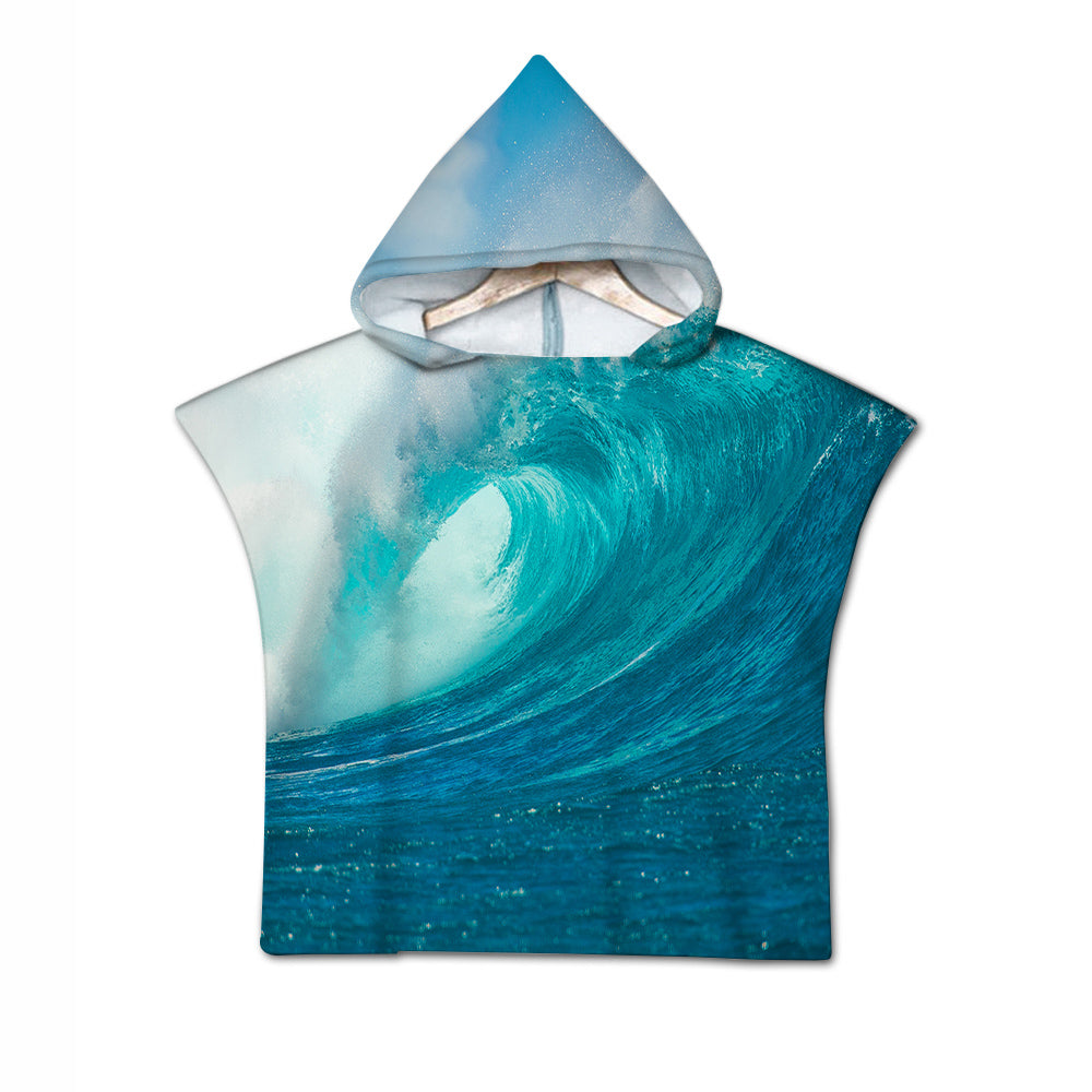 Ocean Wave Quick-Dry Hooded Poncho Towel