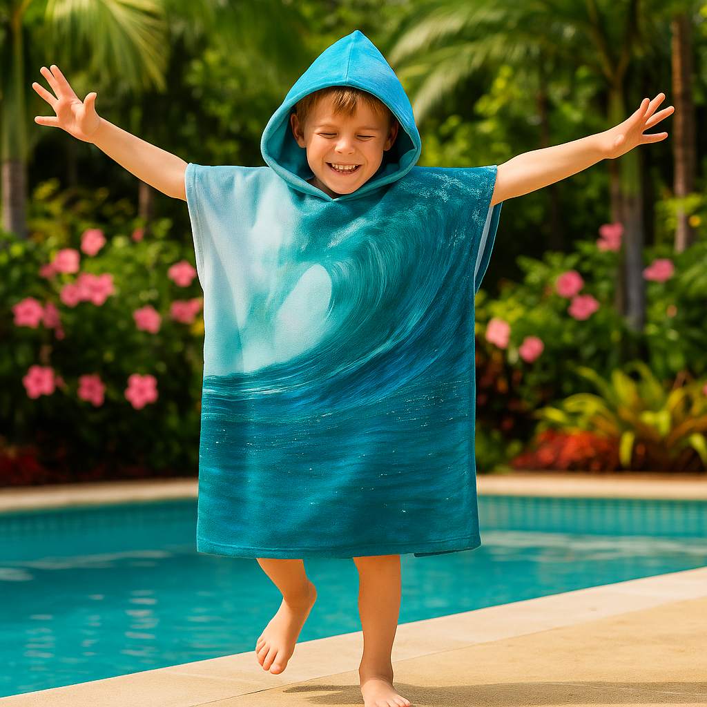 Ocean Wave Quick-Dry Hooded Poncho Towel