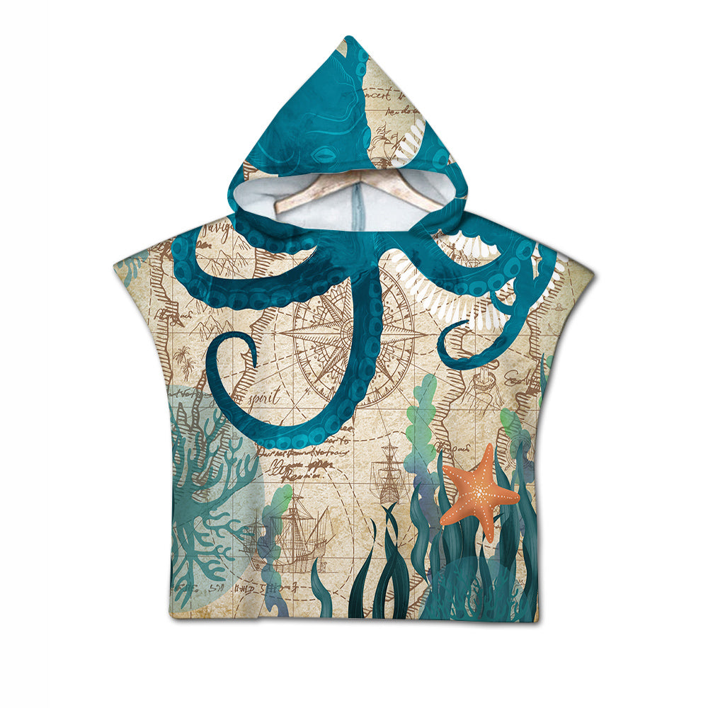 Octopus Love Quick-Dry Hooded Poncho Towel