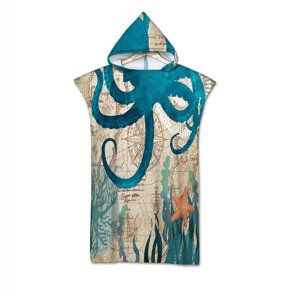 Octopus Love Quick-Dry Hooded Poncho Towel