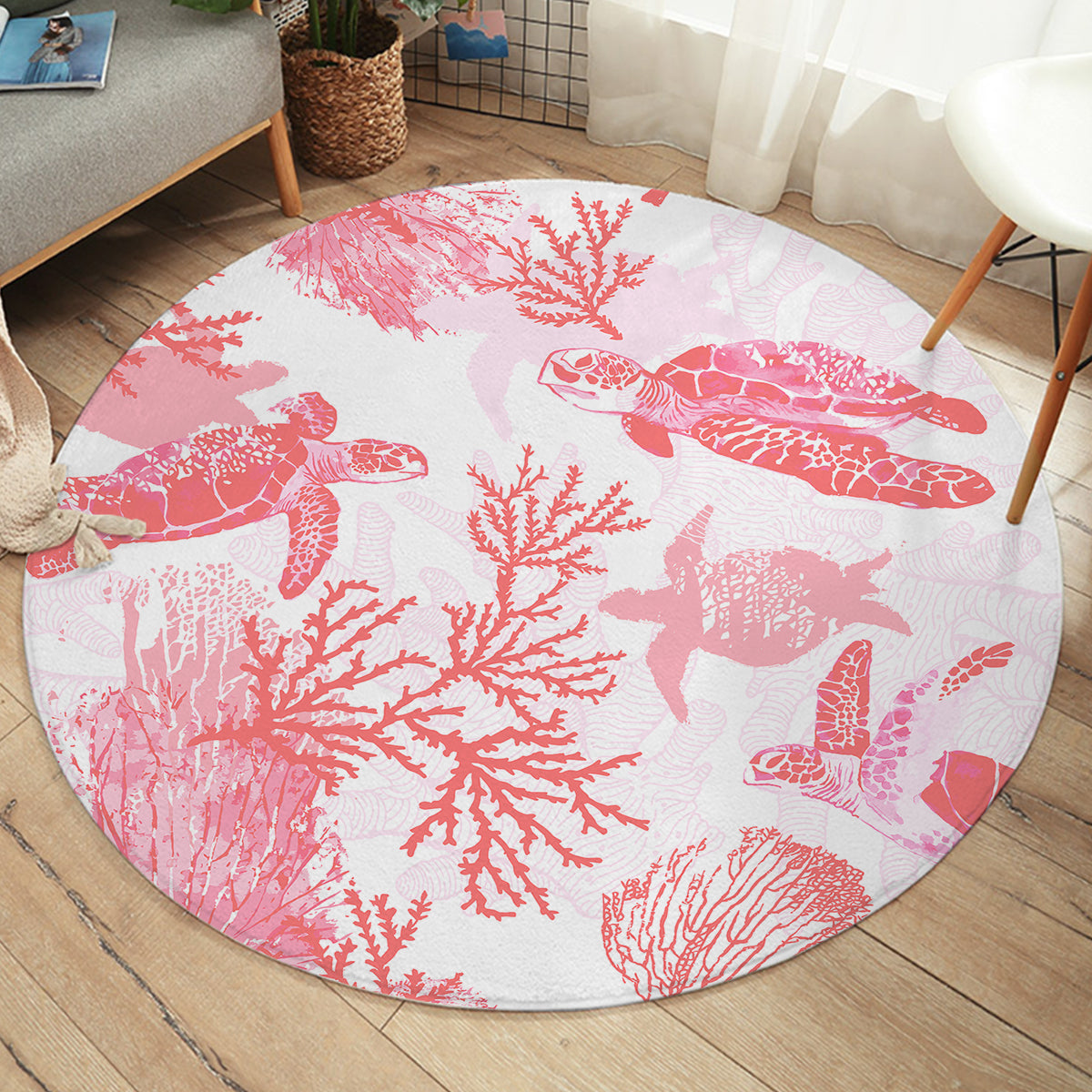 Red Coral Wonders Round Area Rug
