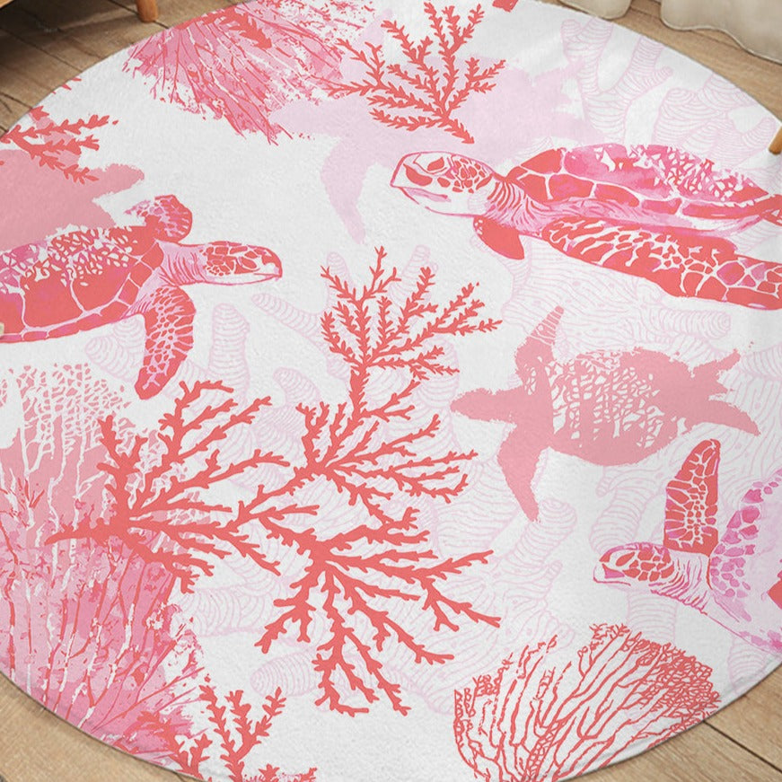 Red Coral Wonders Round Area Rug