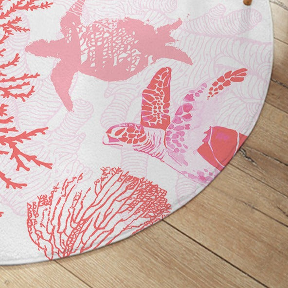 Red Coral Wonders Round Area Rug