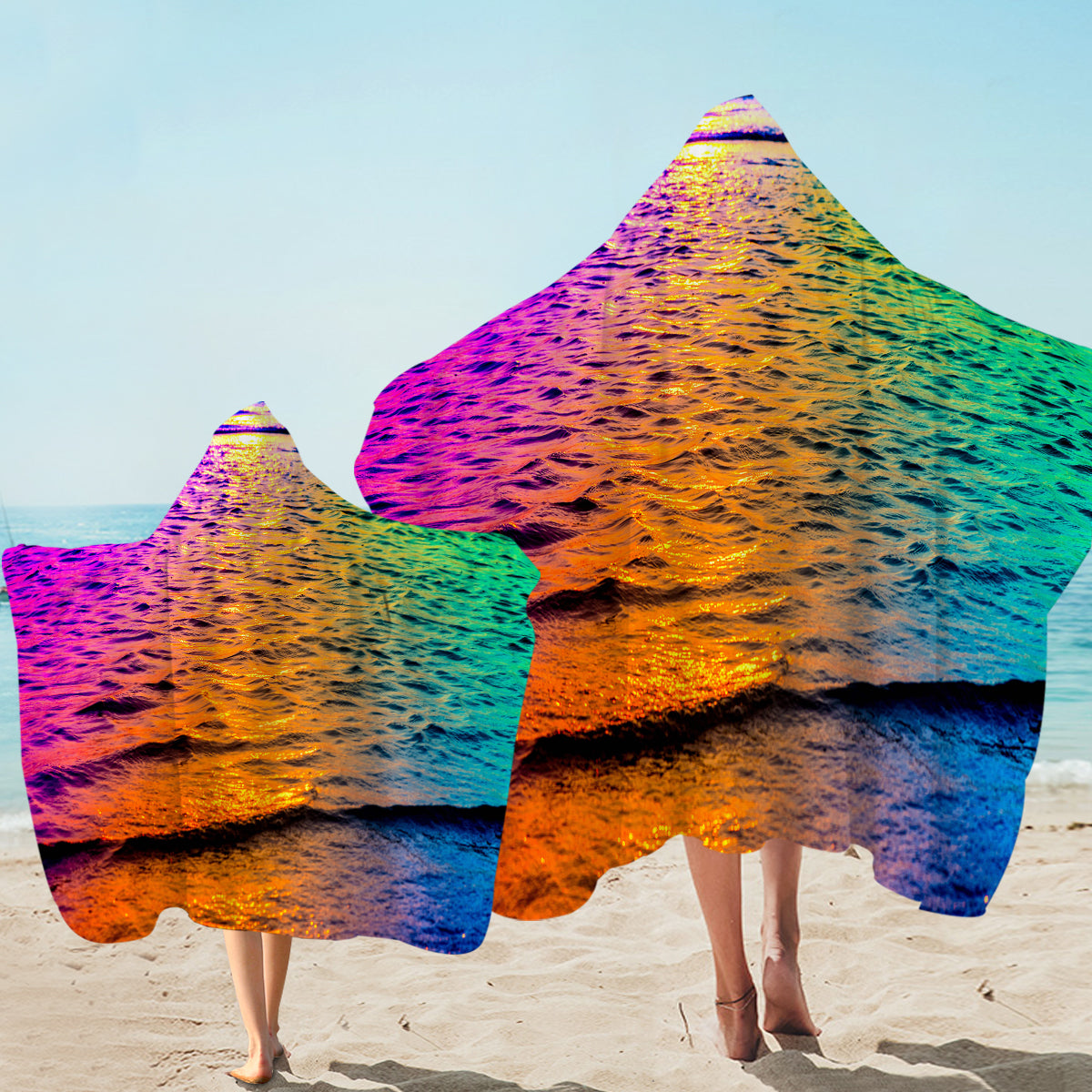 Rainbow Waves Hooded Towel