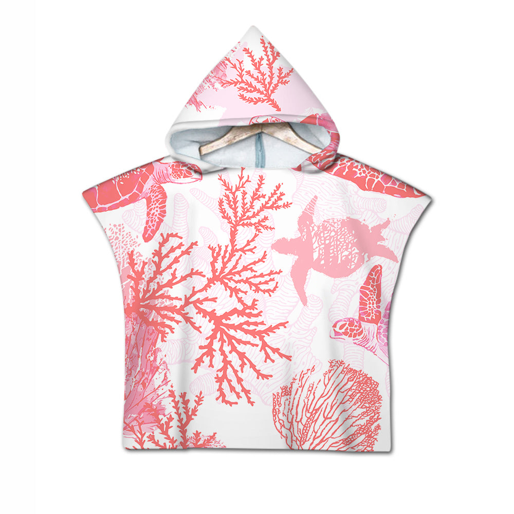 Red Coral Wonders Quick-Dry Hooded Poncho Towel