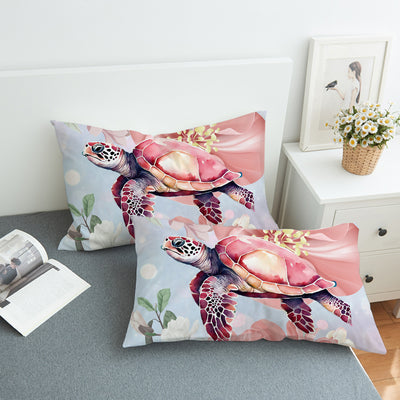 Sea Turtle Blossoms Reversible Bedcover Set