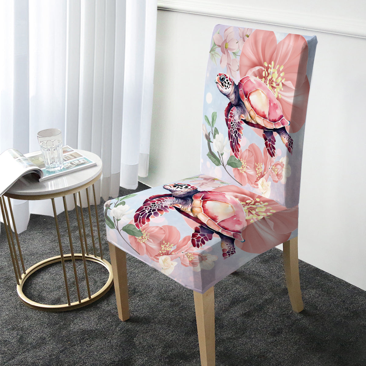 Sea Turtle Blossoms Chair Cover