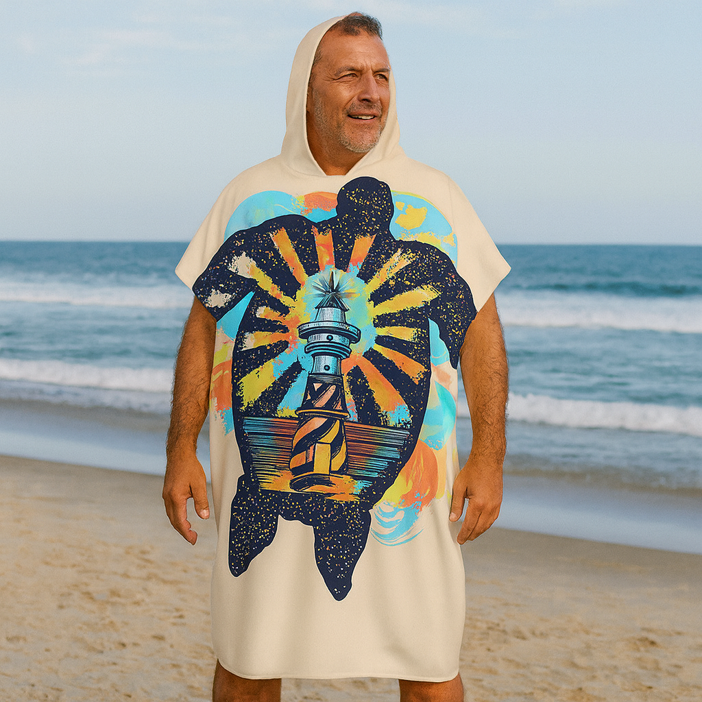 Sea Turtle Lighthouse Sand-Free Surf Poncho, Warm, Windproof, Changing Towel Hoodie