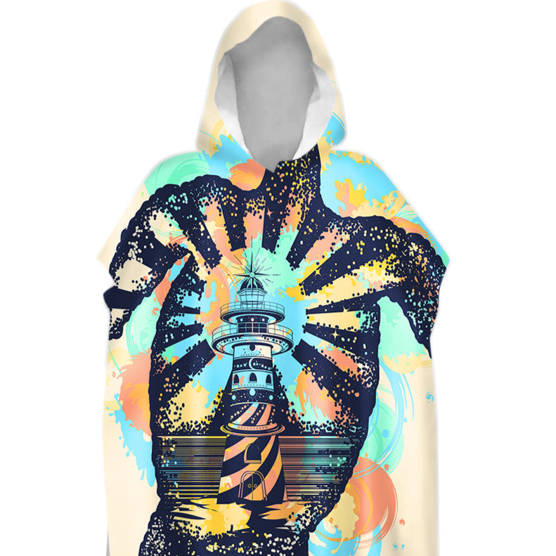 Sea Turtle Lighthouse Sand-Free Surf Poncho, Warm, Windproof, Changing Towel Hoodie