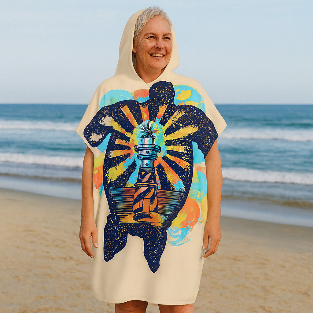 Sea Turtle Lighthouse Sand-Free Surf Poncho, Warm, Windproof, Changing Towel Hoodie
