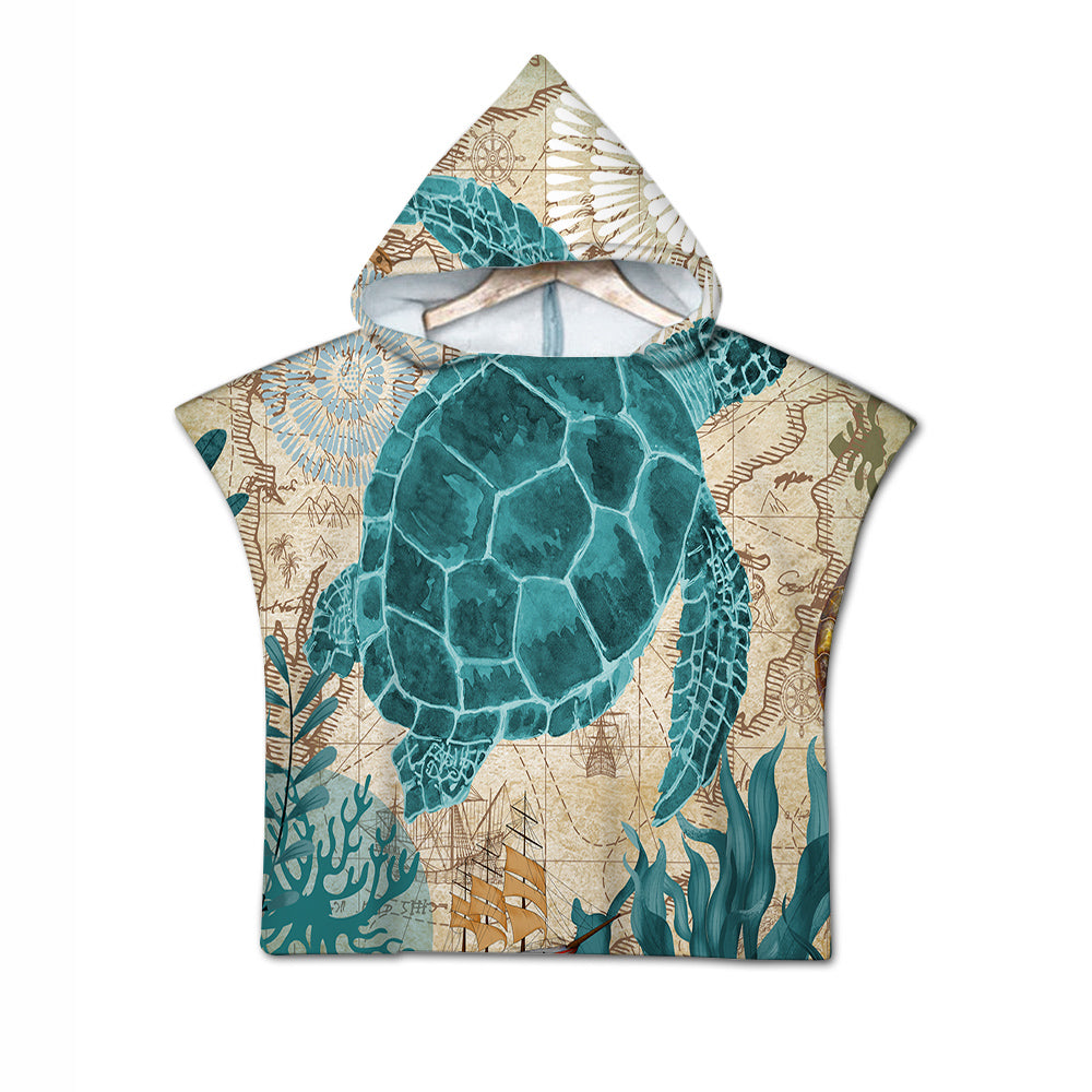 Sea Turtle Love Quick-Dry Hooded Poncho Towel