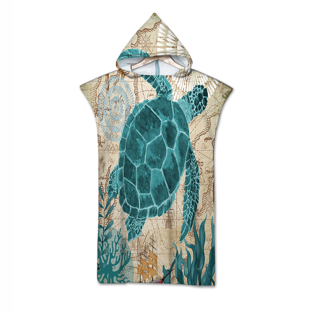 Sea Turtle Love Quick-Dry Hooded Poncho Towel