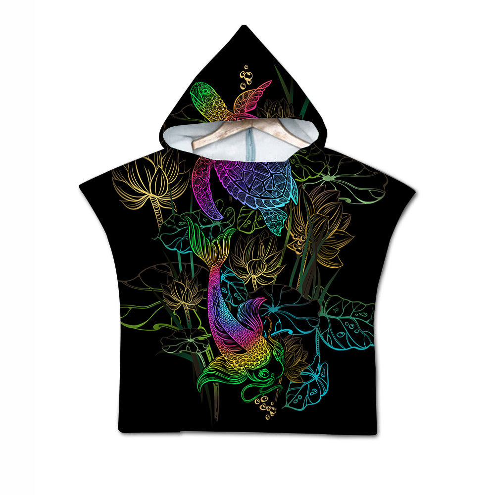 Sea Turtle and Koi Quick-Dry Hooded Poncho Towel