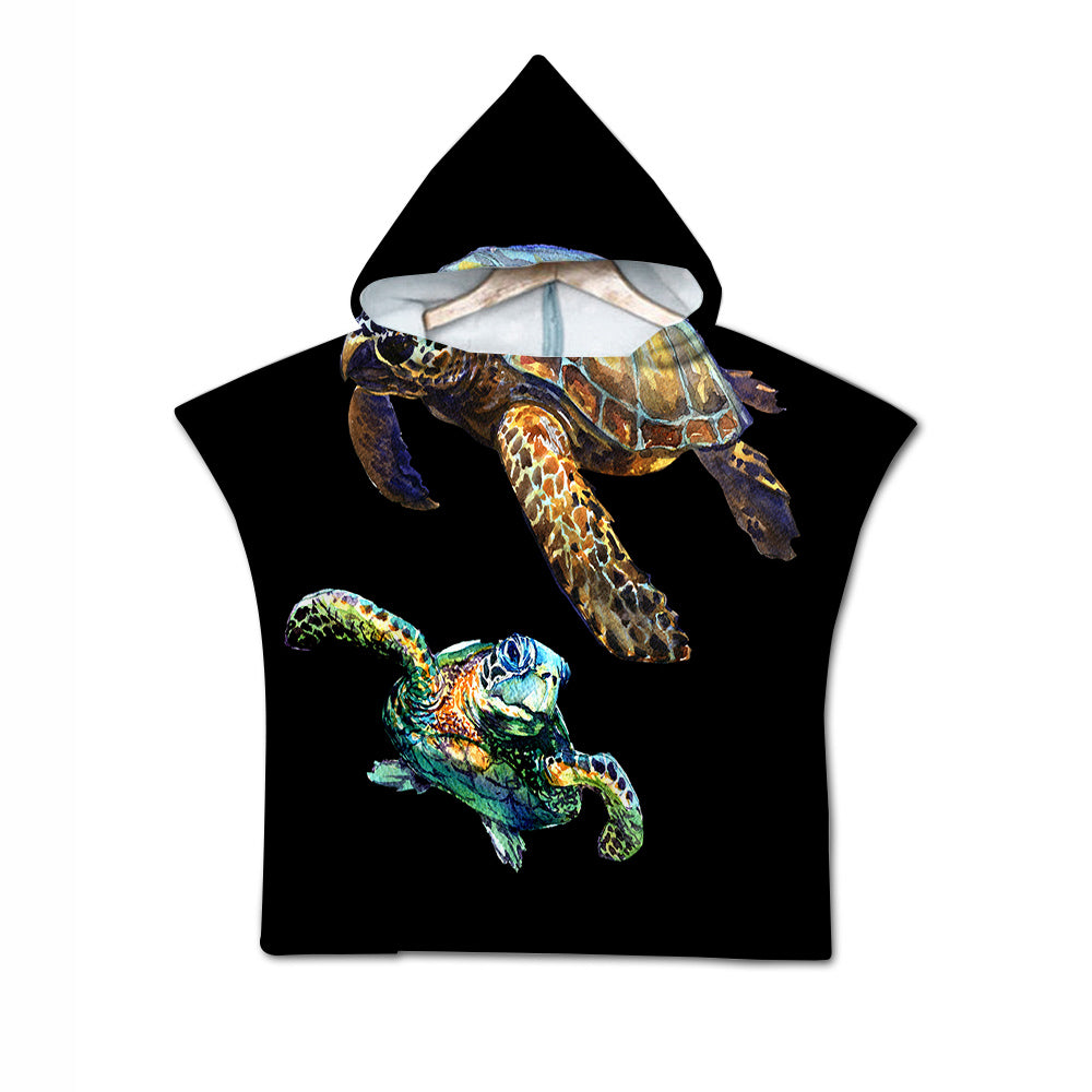 Sea Turtles in Black Quick-Dry Hooded Poncho Towel