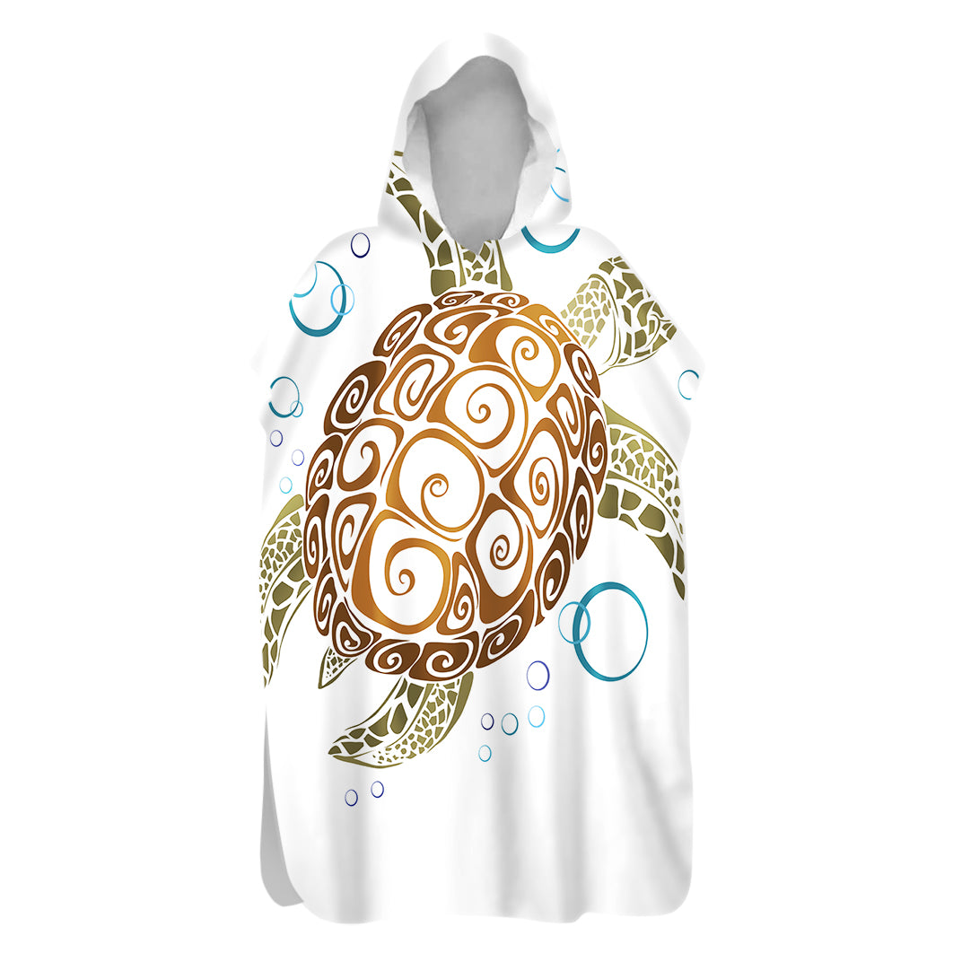 Hooded towel with turtle design on a white background