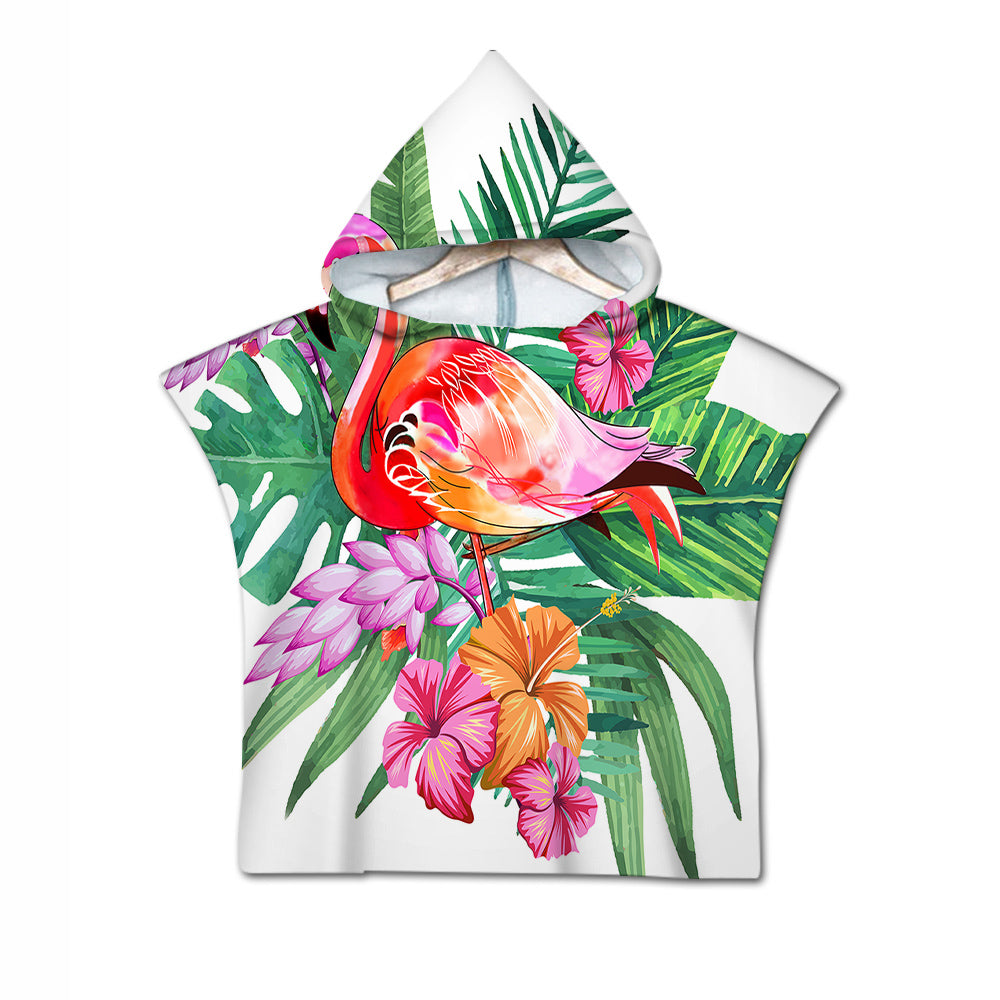 Tropical Flamingo Quick-Dry Hooded Poncho Towel