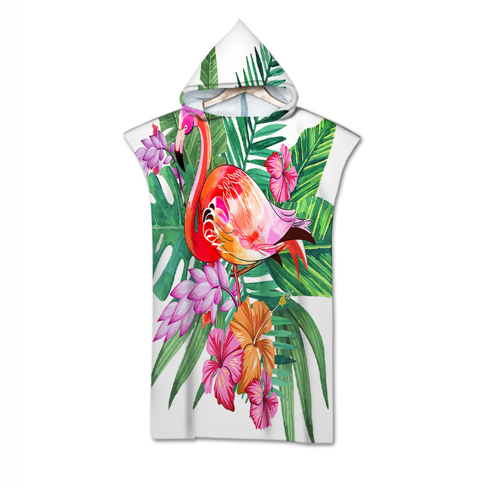 Tropical Flamingo Quick-Dry Hooded Poncho Towel