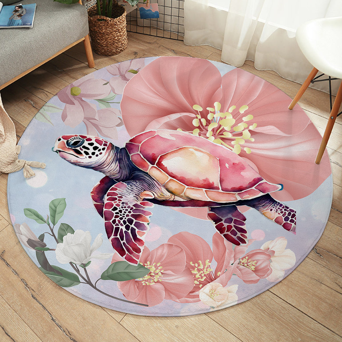 Turtle Blossoms Round Area Rug