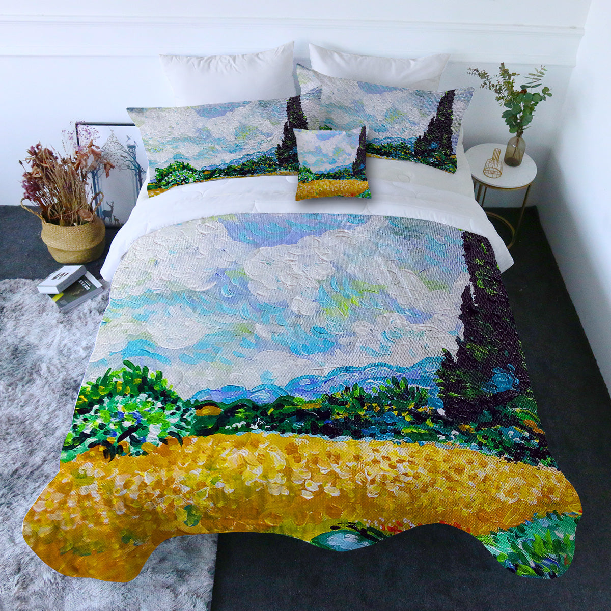 Van Gogh Wheat Fields Comforter with Shams and Pillow Cover
