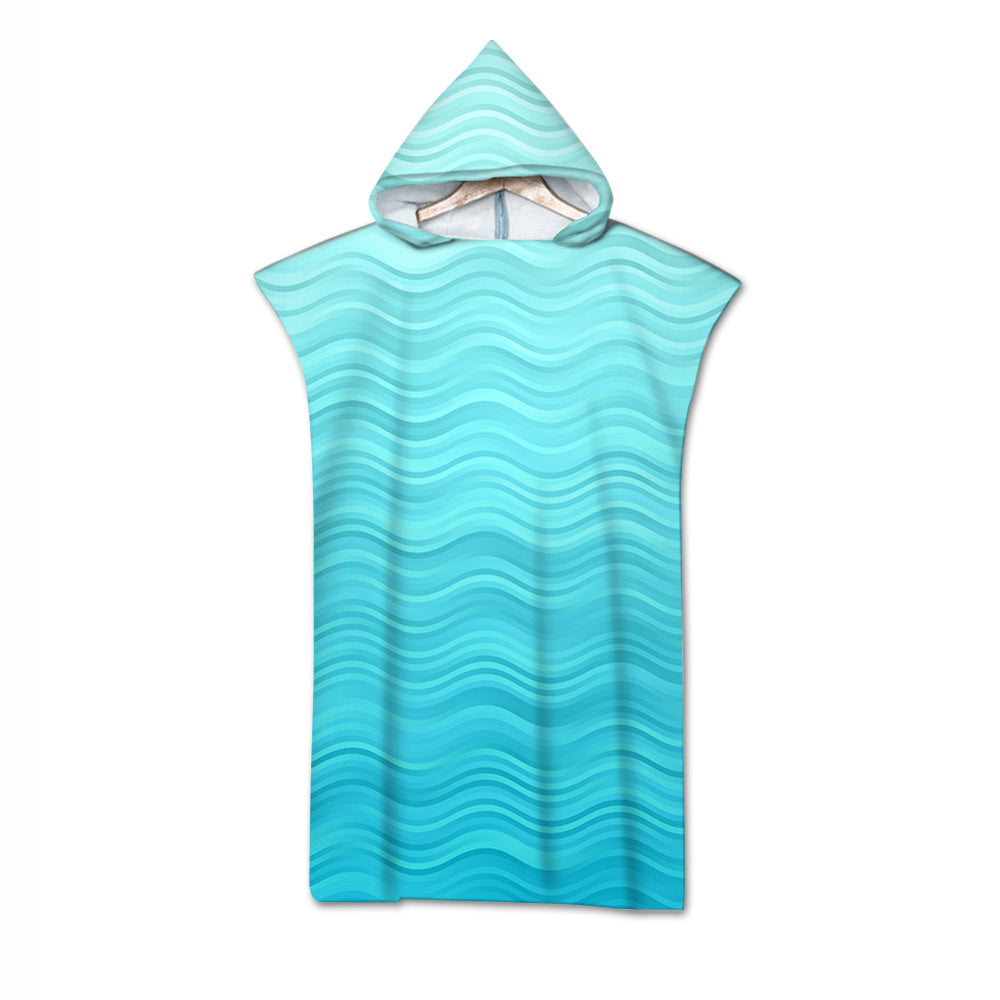 Waves of Blue Quick-Dry Hooded Poncho Towel