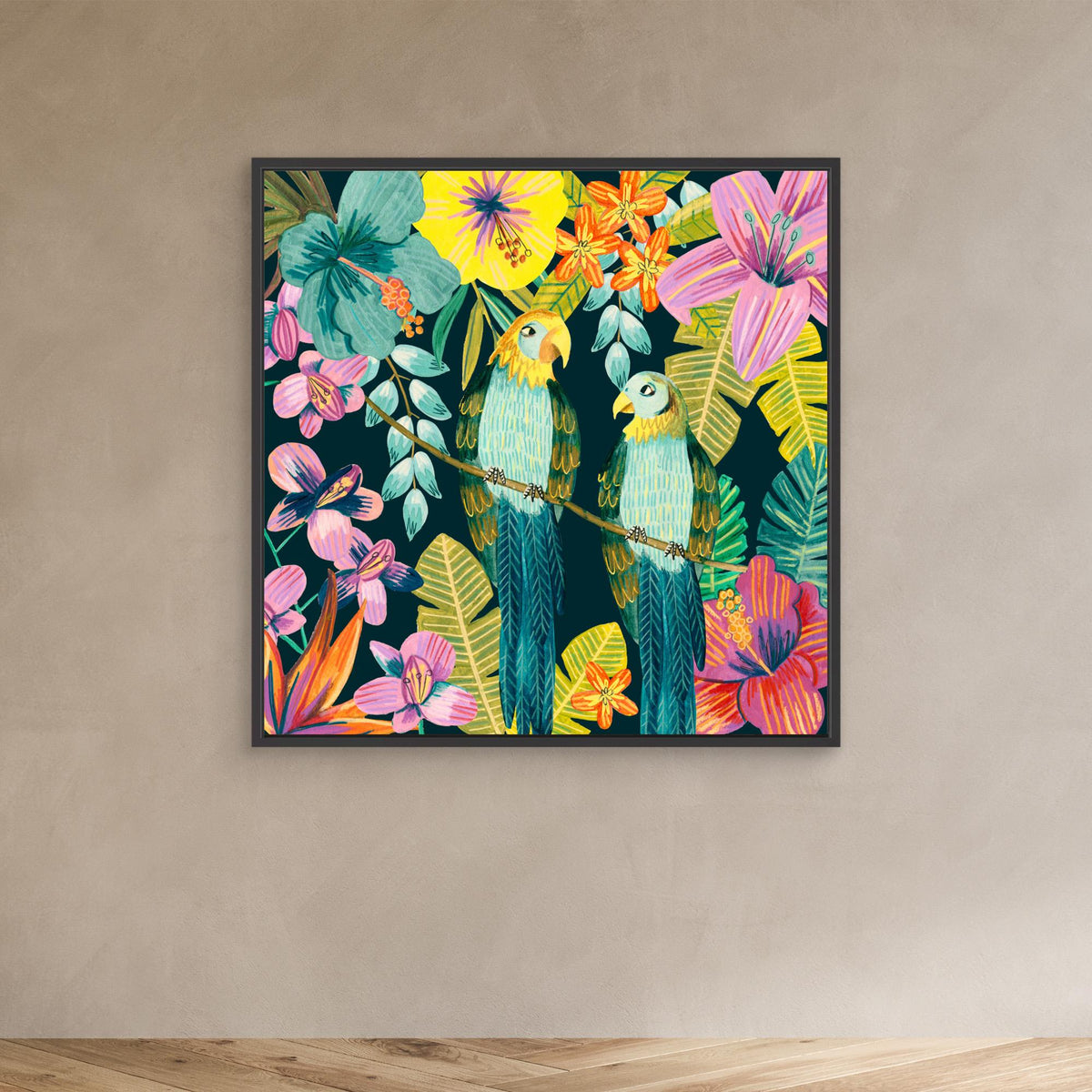 Canvas Print - Parrots Tropical Floral Jungle by Caroline Bonne Müller