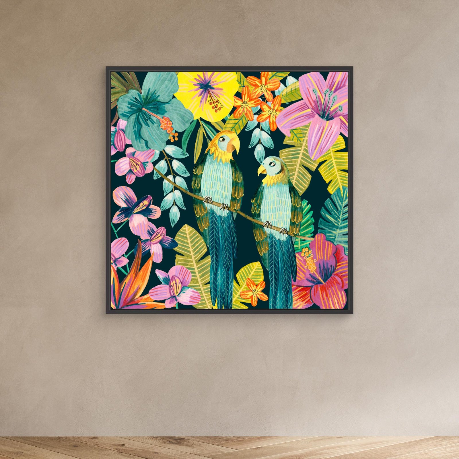 Canvas Print - Parrots Tropical Floral Jungle by Caroline Bonne Müller