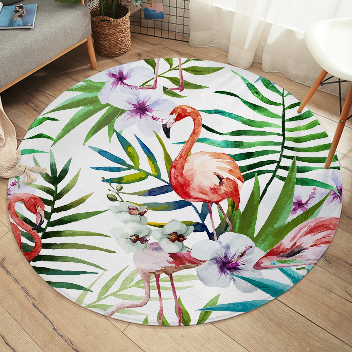 Flamingo Tropics Round Area Rug