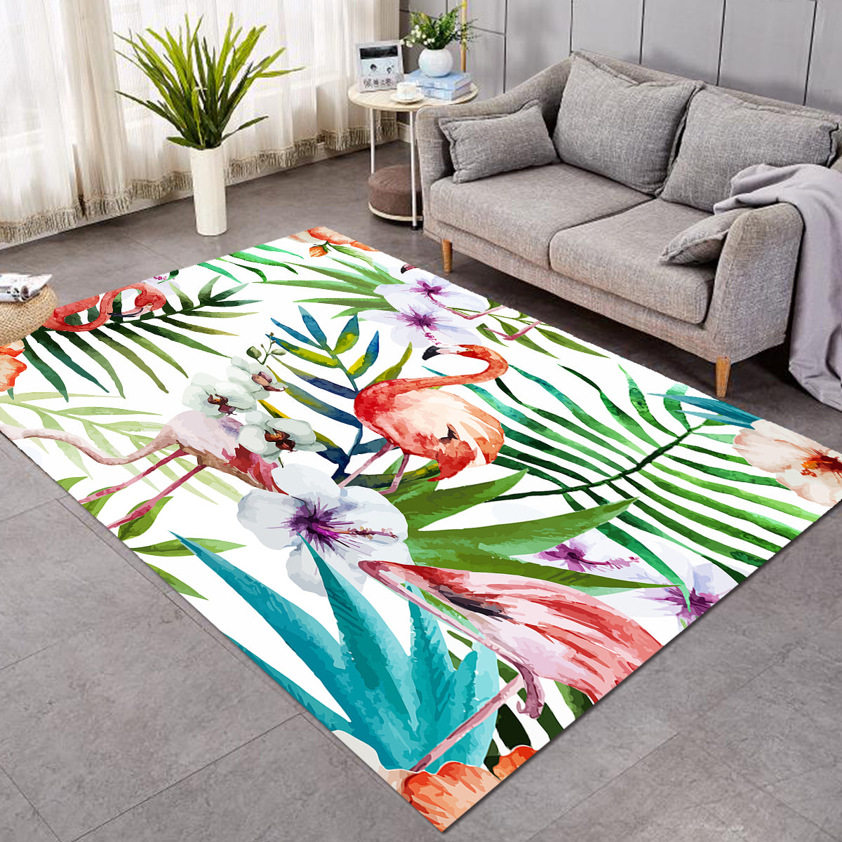 TROPICAL FLAMINGO HAND HOOKED AREA RUG - 7'6 ROUND - FREE SHIPPING*
