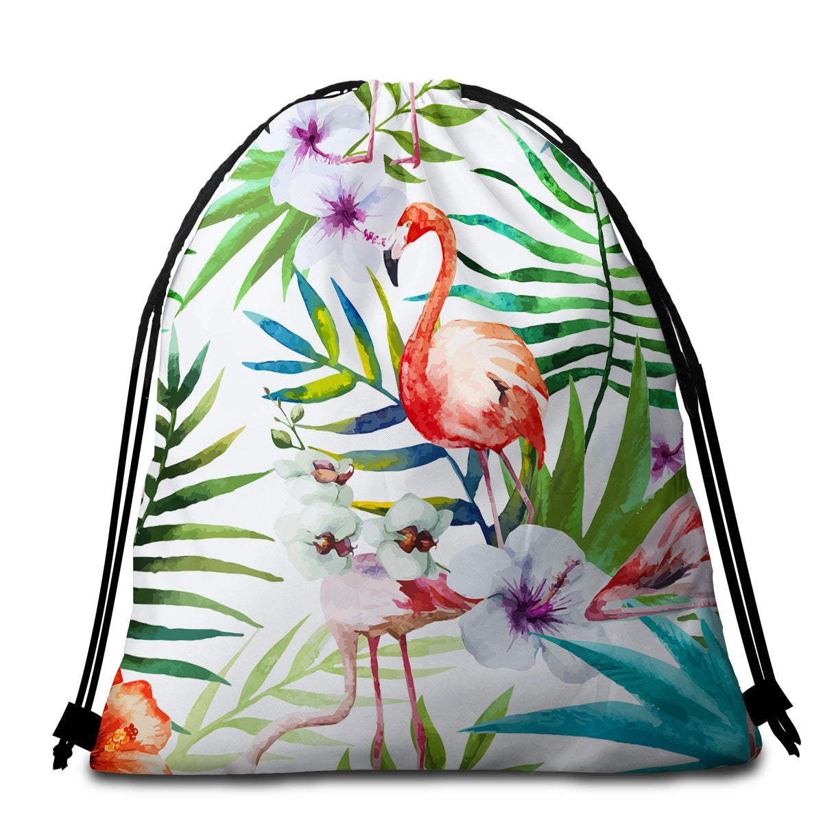 Flamingo Tropics Drawstring Bag