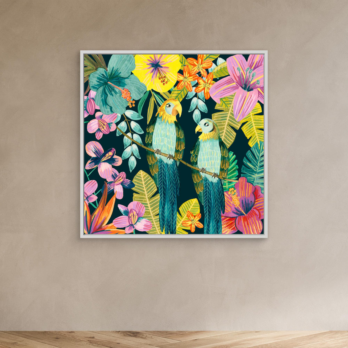 Canvas Print - Parrots Tropical Floral Jungle by Caroline Bonne Müller