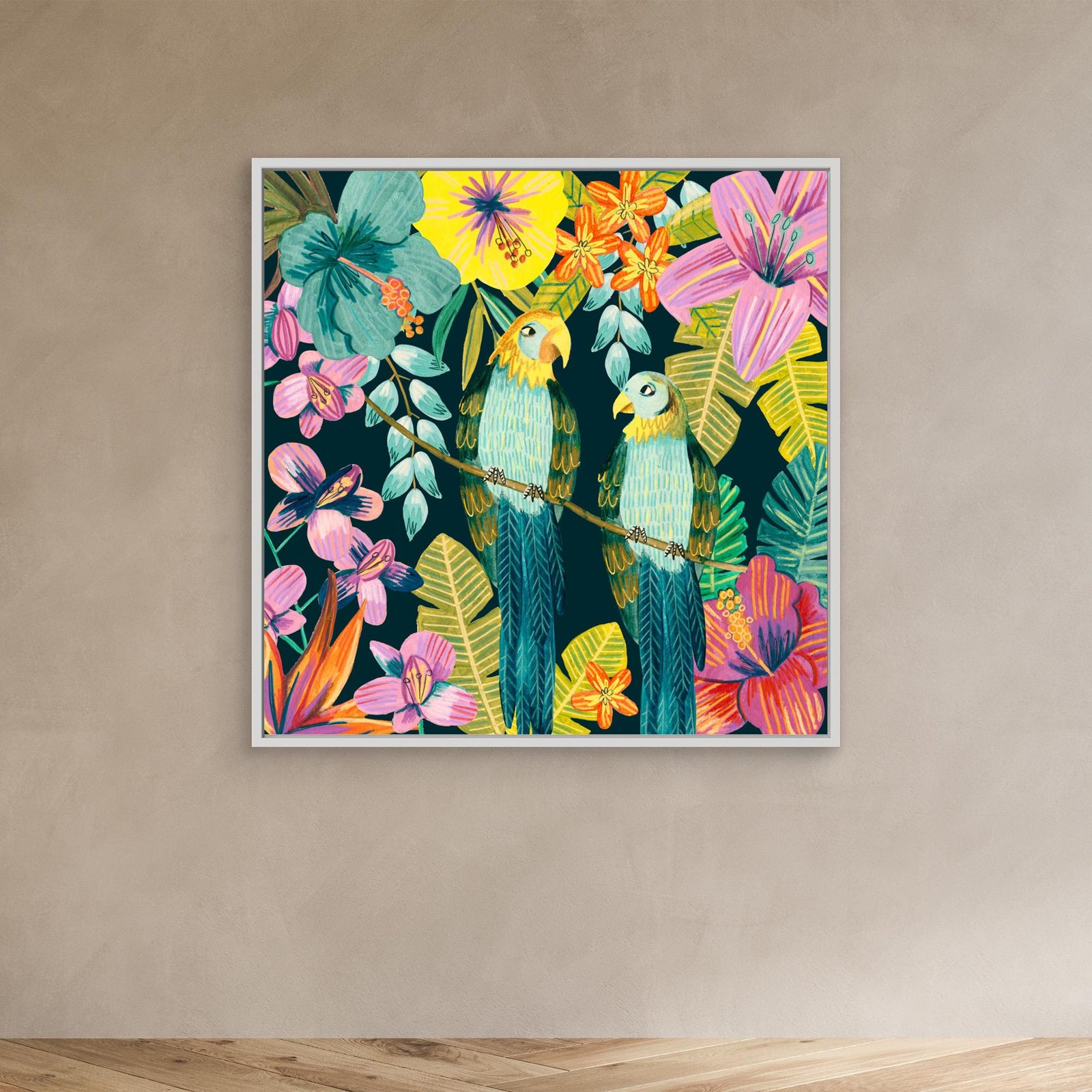 Canvas Print - Parrots Tropical Floral Jungle by Caroline Bonne Müller