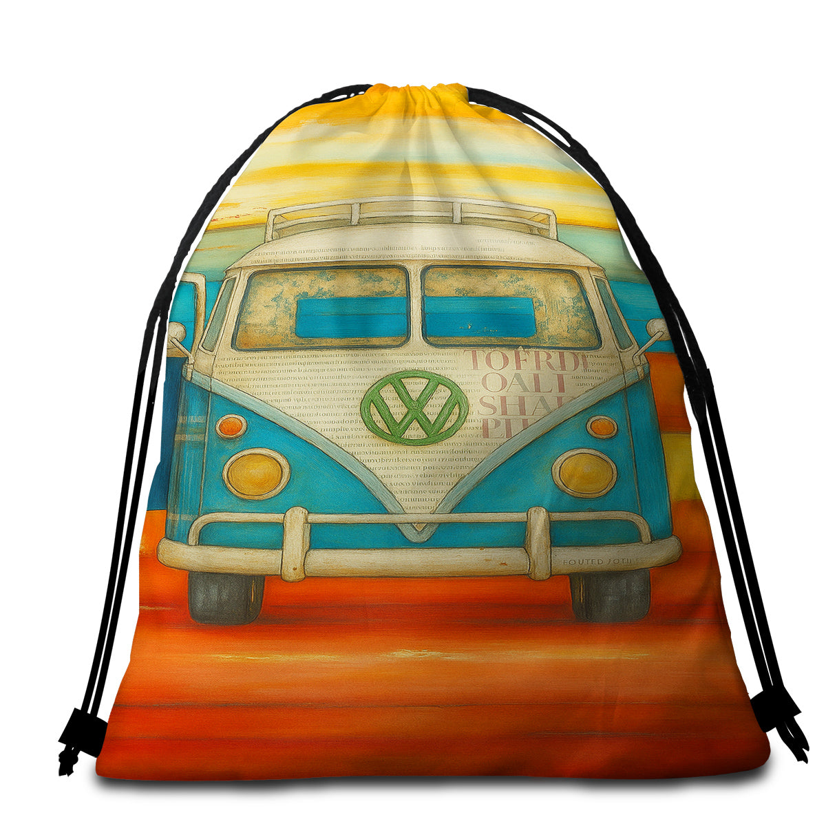 Vee Dub Sunset Round Beach Towel