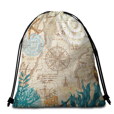 Nautical Chart Round Beach Towel