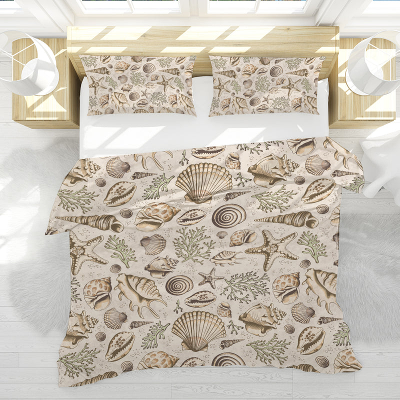 Brown Seashells Reversible Bedcover Set