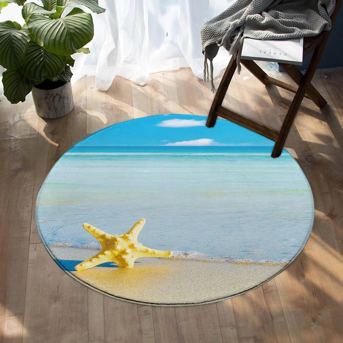 Round Rug Beach Area Rug - Beach Please by Coastal Passion